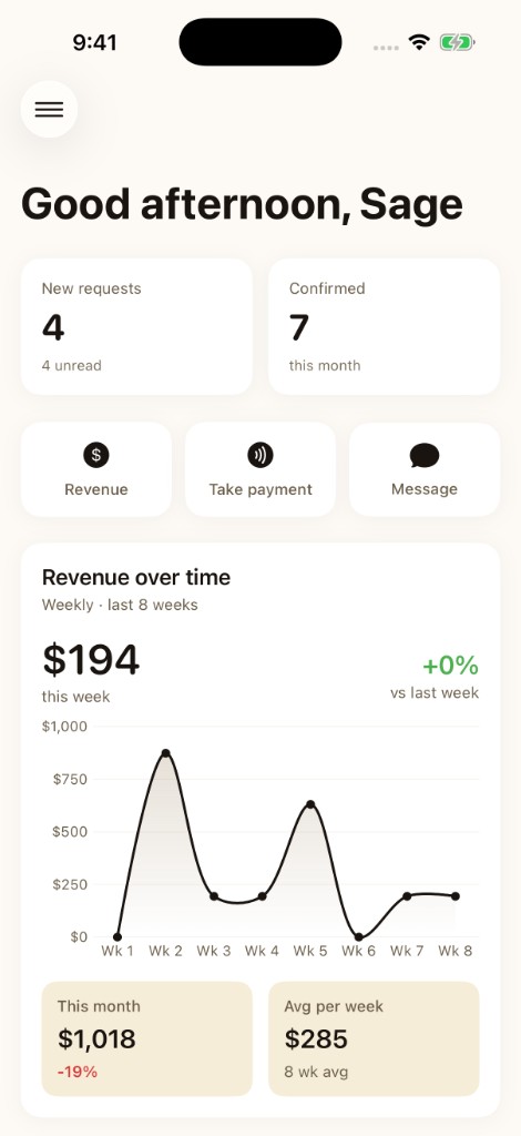 Bookking business dashboard