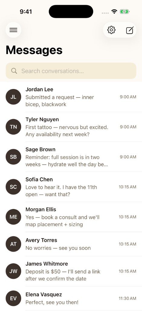 Bookking Messages inbox