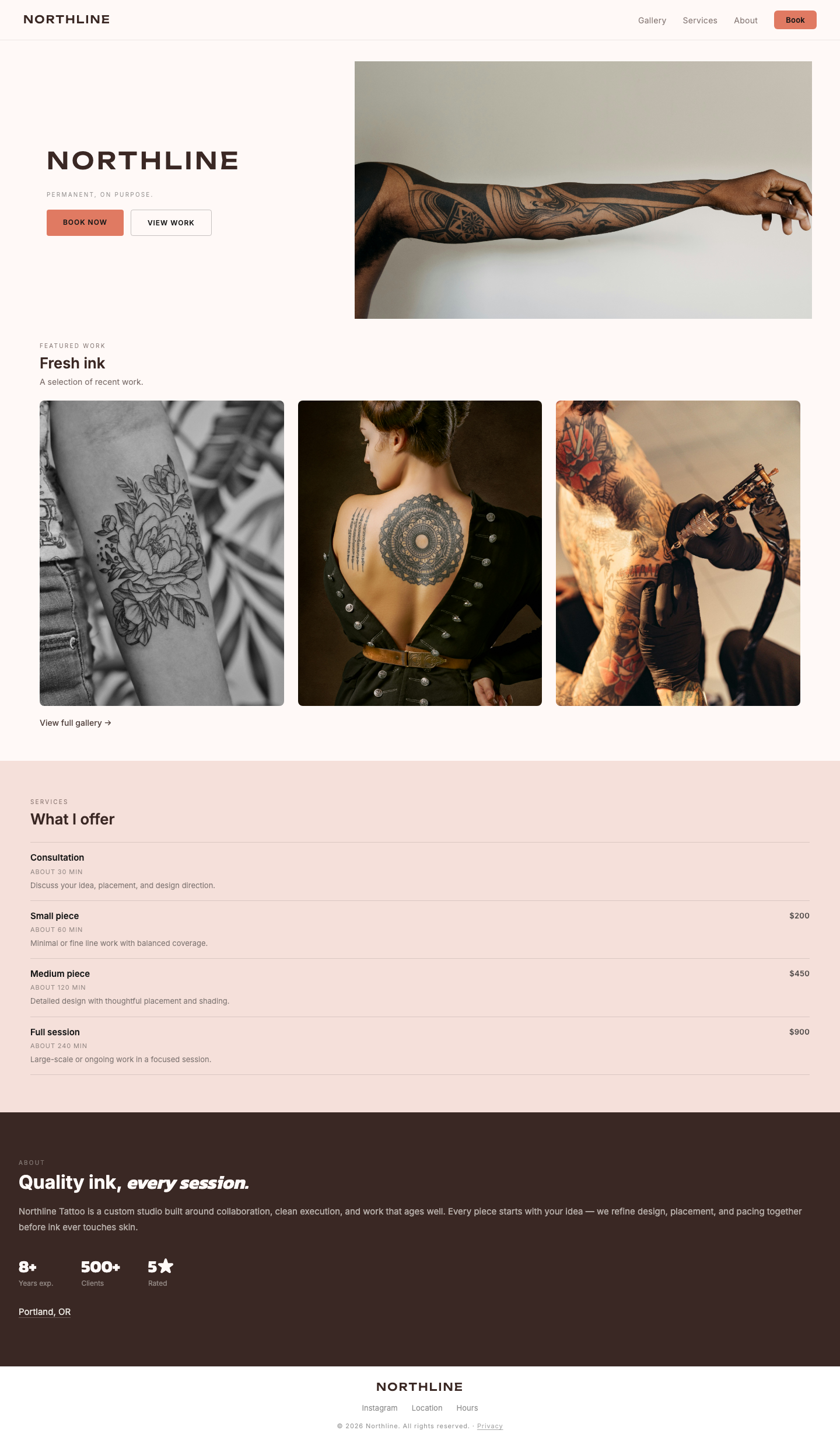 Classic template — tattoo studio home page