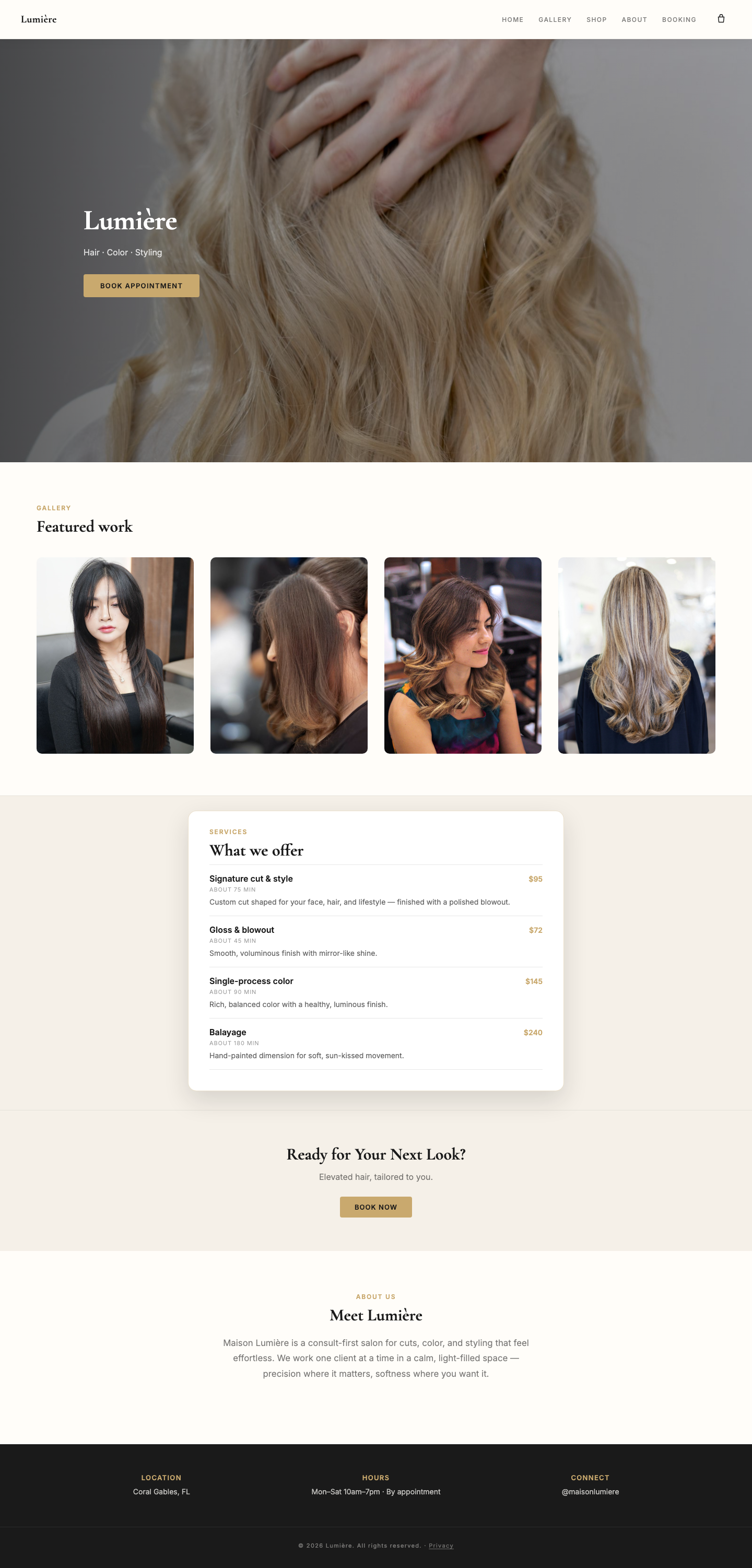 Luxe template — hair salon home page