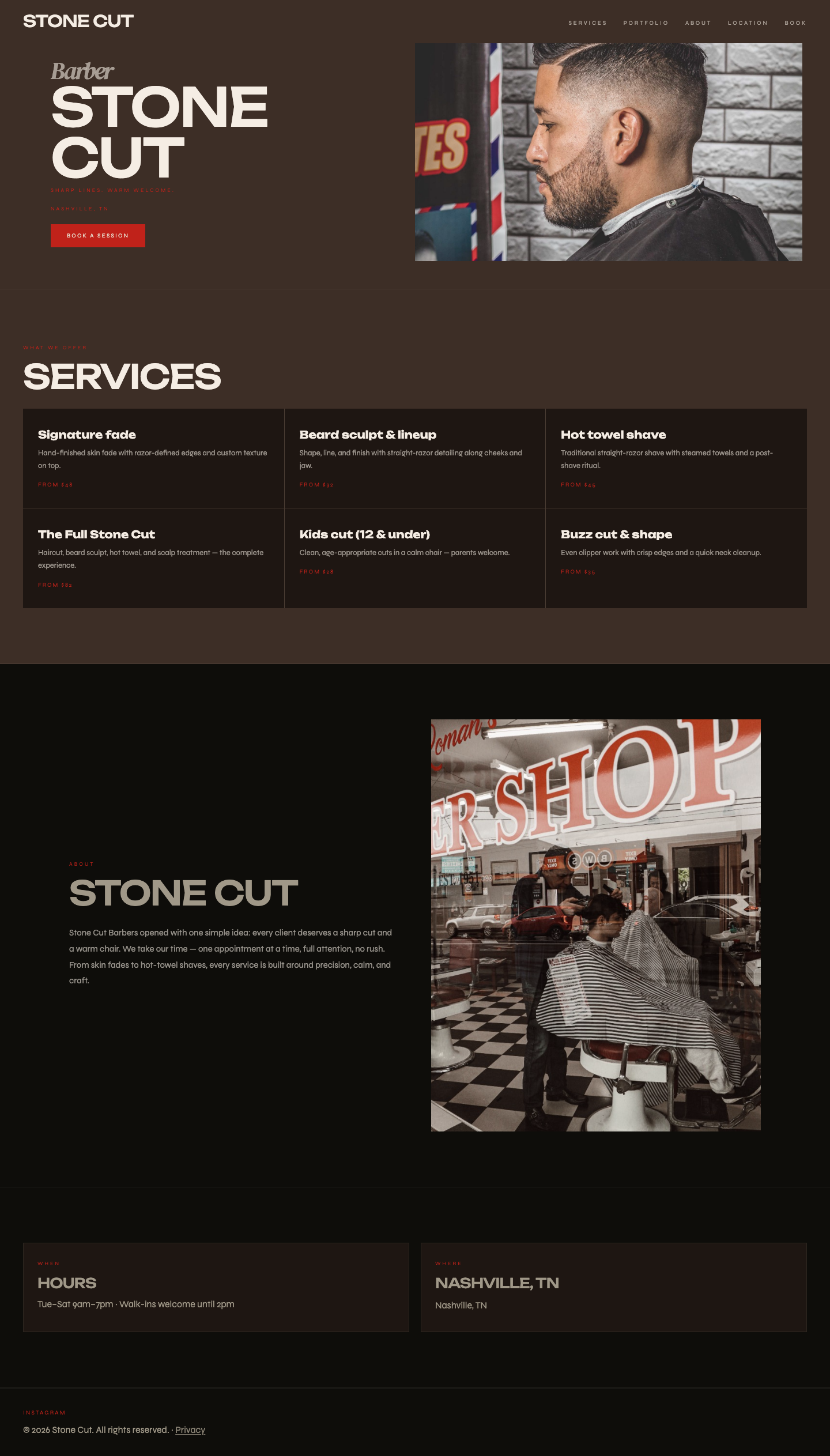 Stonecut template — barber home page